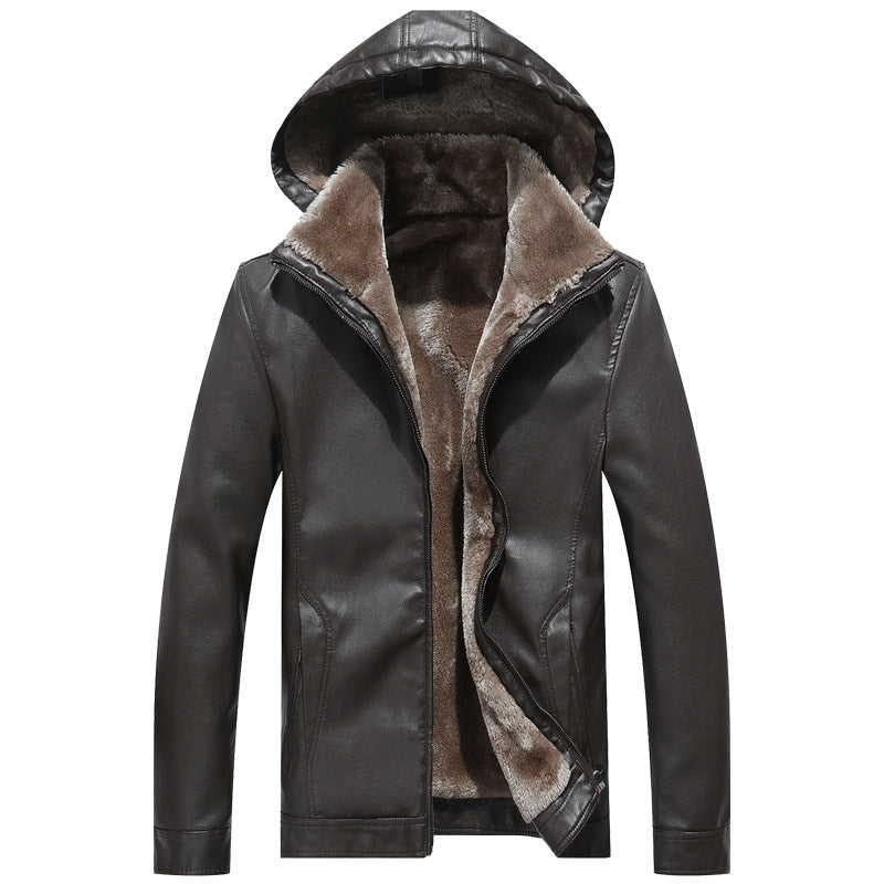 Men's Fashion Casual Zipper Slit Pocket Hooded Turn-down Collar Coat