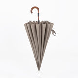 Windproof Long-Handle Umbrella - 16 Ribs, Wooden Handle, 120cm Diameter