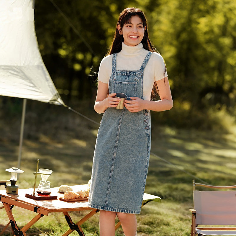 Spring Denim Suspender Retro Skirt