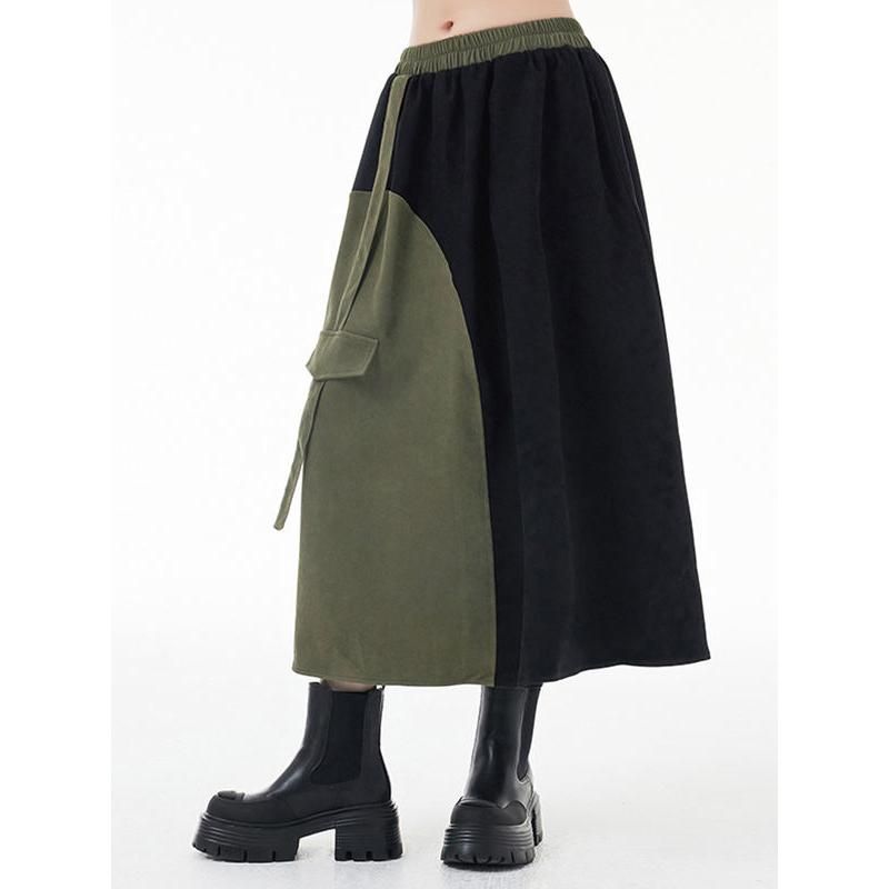 Green & Black Asymmetric A-Line Skirt