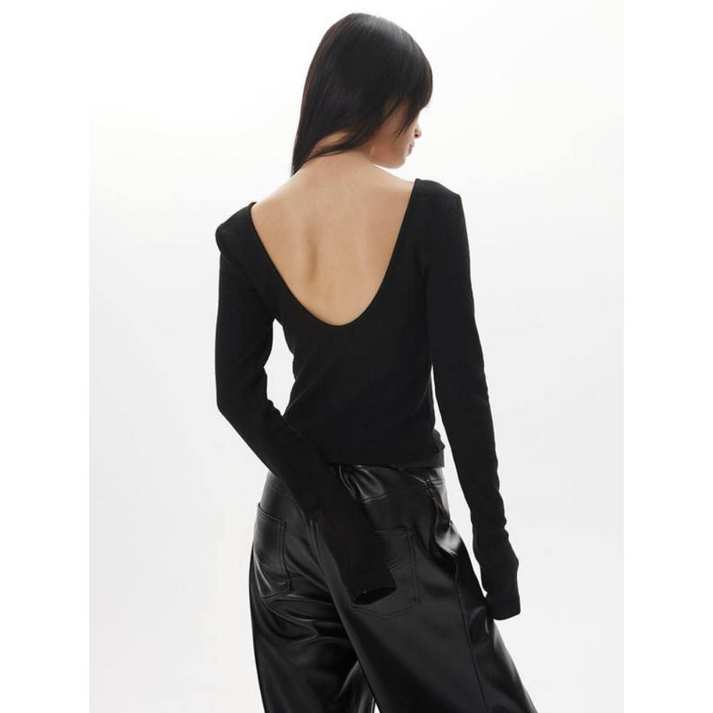 Chic Backless Long Sleeve Slim Top for Women