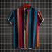 Men's Stand Collar Ethnic Style Striped Cotton-linen Shirt Fashion Casual Short Sleeve