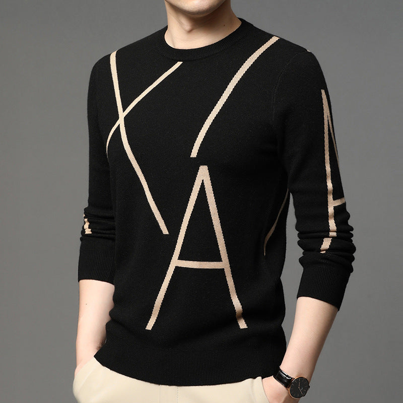 Men's Sweater Long-sleeved Korean Pullover Jacquard Fashion Youth Trend Bottoming Shirt