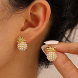 Pendientes elegantes con forma de piña y perlas para mujer