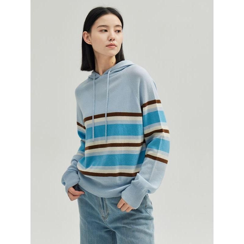 Striped Hooded Blue Sweater