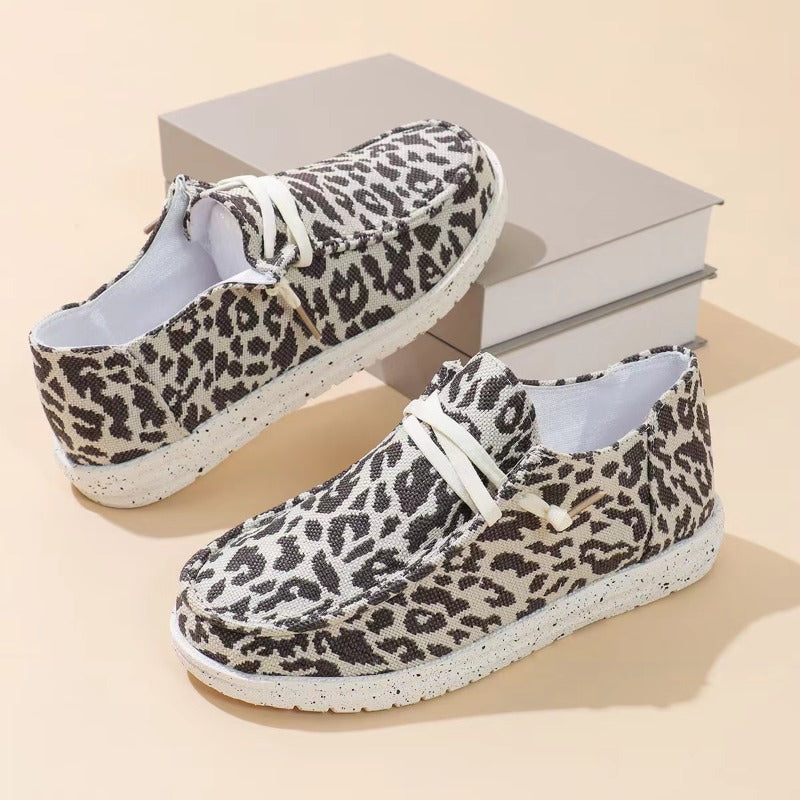 Frühlings-Loafer aus Canvas mit Leopardenmuster für Damen