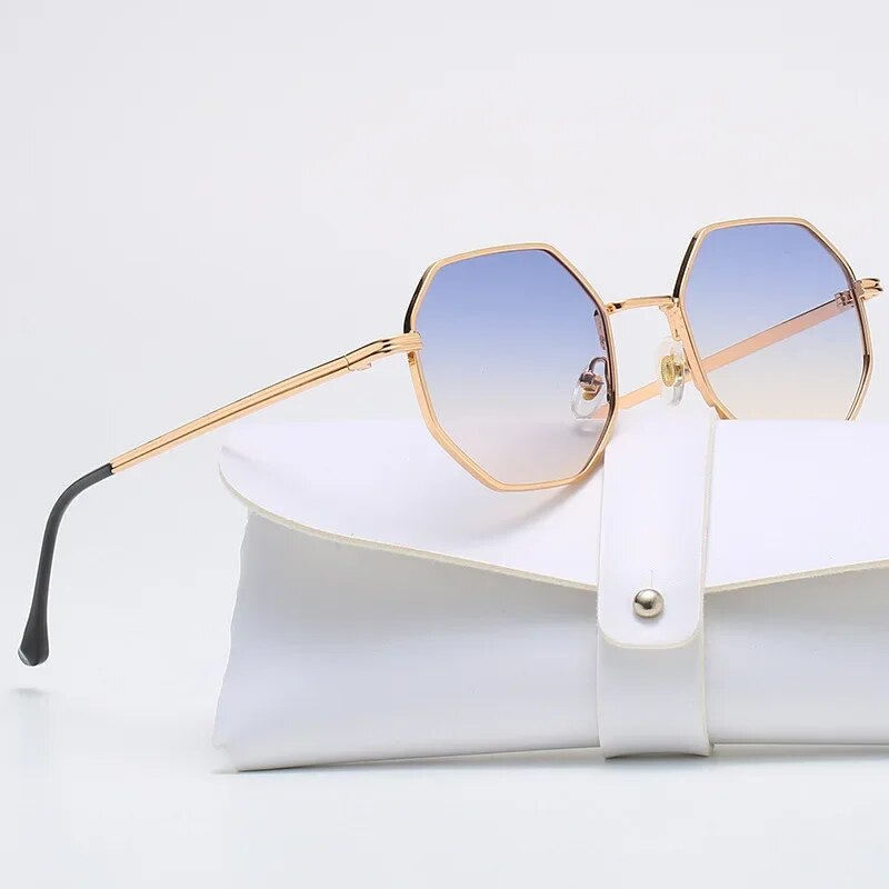 Women Retro Polygonal Metal Sunglasses