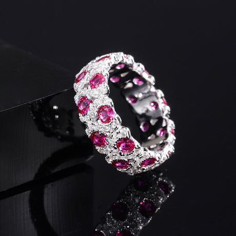 Simulated Red Treasure Hand Set Diamond Pairing Closed Ring - Dazpy