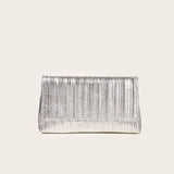 Shiny Silver Vegan Leather Evening Bag with Chain Strap