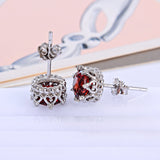 Natural Ruby Colored Round Sterling Silver Earrings - Dazpy