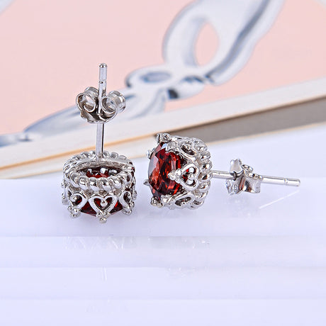 Natural Ruby Colored Round Sterling Silver Earrings - Dazpy