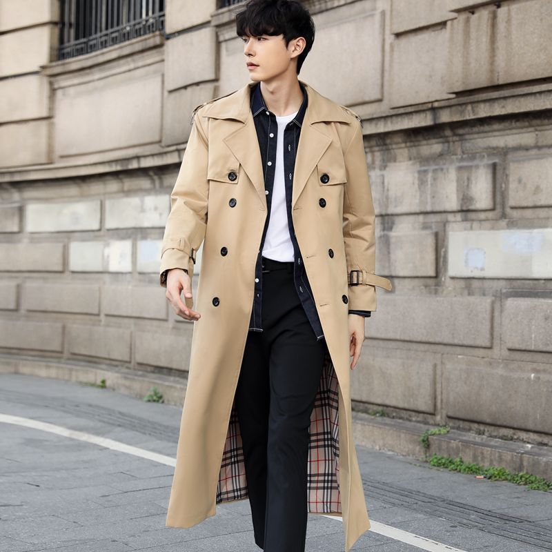 Men's Long Type British Slim-fitting Trench Coat