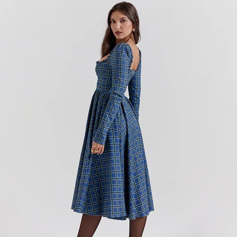 Elegant Plaid A-line Midi Dress