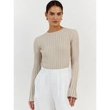 Winter Chic Knitted Pullover with Flare Sleeves and Solid Color Design