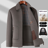 Casual Detachable White Duck Down Liner Lapel Pure Wool Jacket