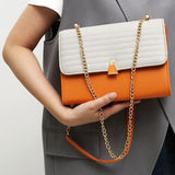 Color Block Quilted Vegan Leather Fashion Shoulder Bag