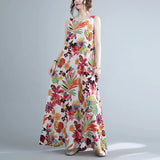 Floral Print Cotton Linen Long Dress