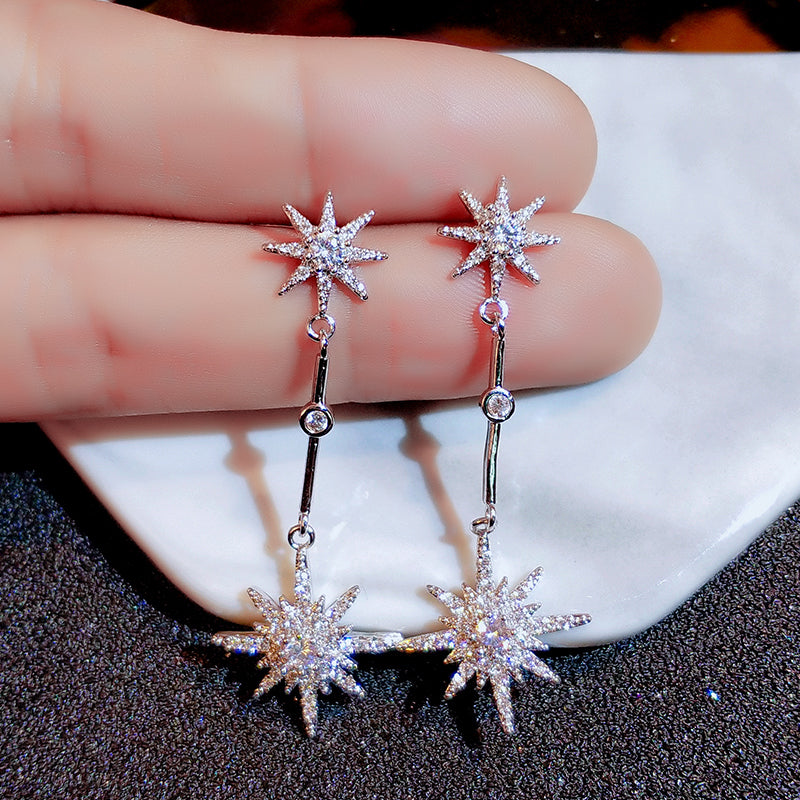 Eight Stars New Long Style Temperament Earrings Female Silver Needle - Dazpy