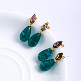 Green Water Drop Design Full Of Diamond Earrings - Dazpy