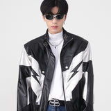 Men's Stand Collar Shoulder Pad Leather Coat