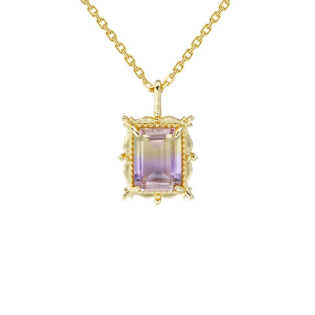 Octagonal Rectangular Purple Yellow Crystal Two-color Crystal S925 Silver Pendant - Dazpy