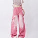 Pink High Waist Wide Leg Jeans with Vintage Accents