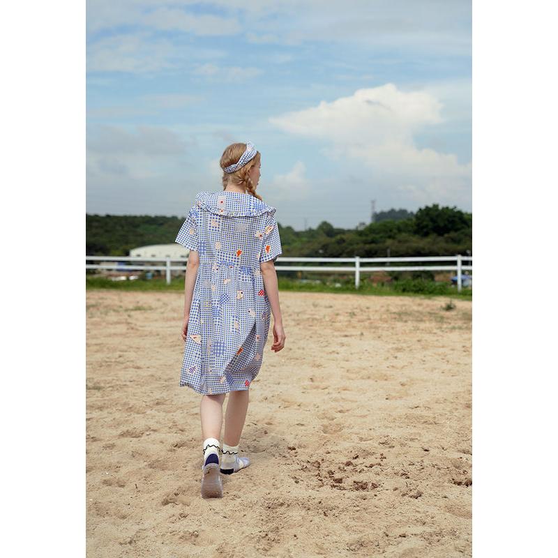 Women's Summer Chiffon Dress with Cartoon Print and Peter Pan Collar