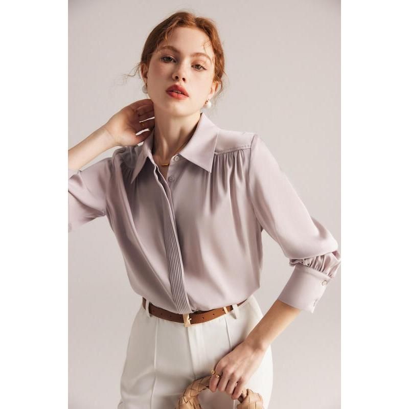 Elegante blusa de seda de manga larga para mujer