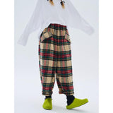 Plaid Wool-Blend Wide Leg Trousers for Women