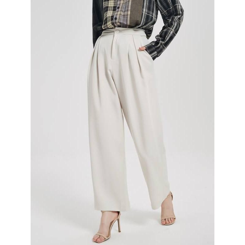 Pantalones elegantes de pierna ancha y cintura alta para mujer