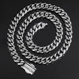 Stainless Steel Encrusted Zircon Spring Buckle Cuban Chain - Dazpy