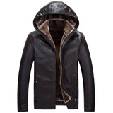 Chaqueta de cuero PU con capucha de lana de felpa de estilo nuevo de invierno para hombre, gruesa y aterciopelada