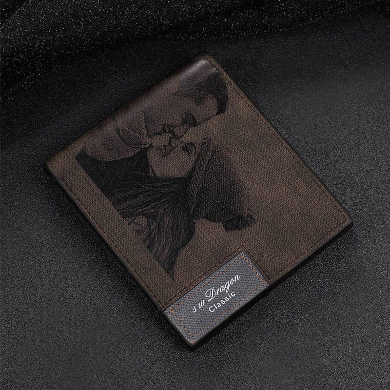 Custom photo carved frosted men's short wallet - Dazpy