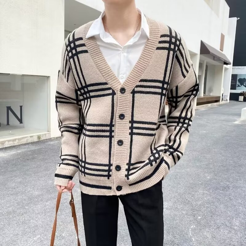 Gestreifter Strickjacke Mantel Retro Männer