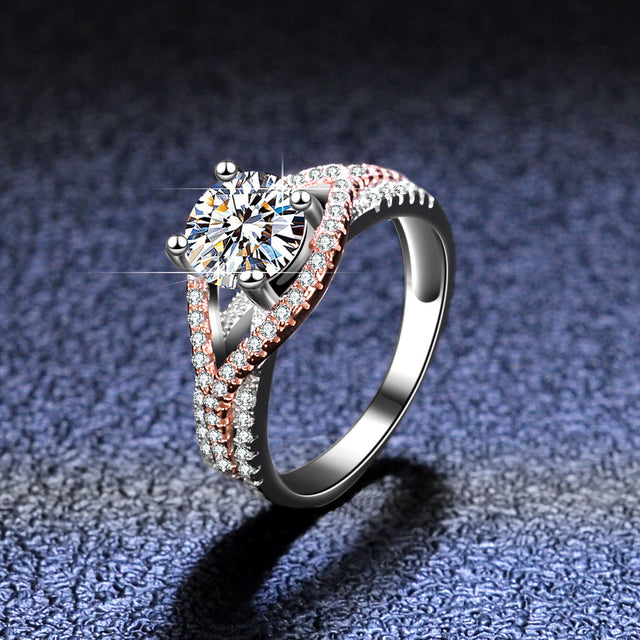 Mosan Diamond  Female Silver Ring Gold Exaggerated Two Colors - Dazpy