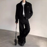 Autumn And Winter Pu Shuai Mei Style Padded Shoulder Coat High Sense Black Turn-down Collar Baseball Uniform