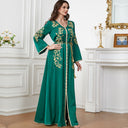 Floral Embroidered Long-Sleeve Polyester Dress