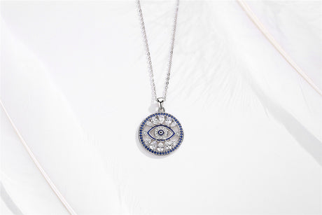 Silver Pendant Necklace Blue Eyes Devil Eyes - Dazpy