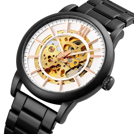 Through The Bottom Scale Men's Automatic Mechanical Watch Spiral Crown Steel Belt Business Mechanical - Dazpy