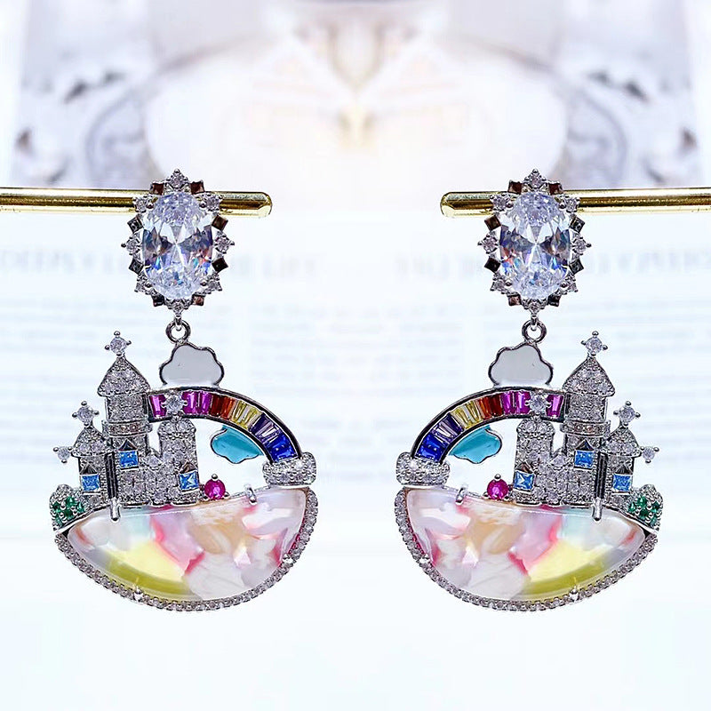 Micro-inlaid Zirconium Diamond Dream Castle Earrings - Dazpy