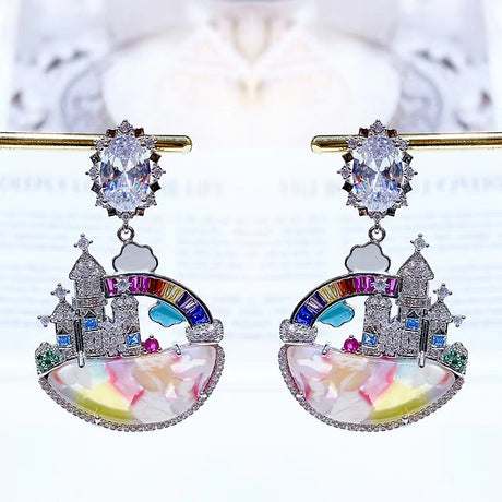 Micro-inlaid Zirconium Diamond Dream Castle Earrings - Dazpy