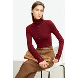 Elegant Slim Fit Turtleneck Sweater with Chic Button Detail