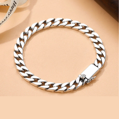 S925 Sterling Silver Simple Punk Bare Body Bracelet Cuban Chain - Dazpy