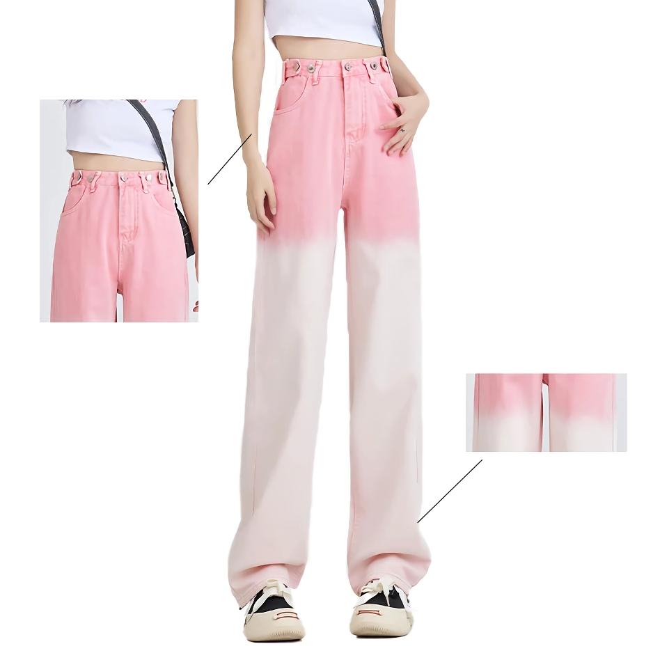 Stylische Jeans mit weitem Bein und Farbverlauf in Pink für Damen