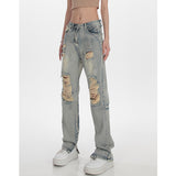 High Waist Ripped Straight Jeans for Women