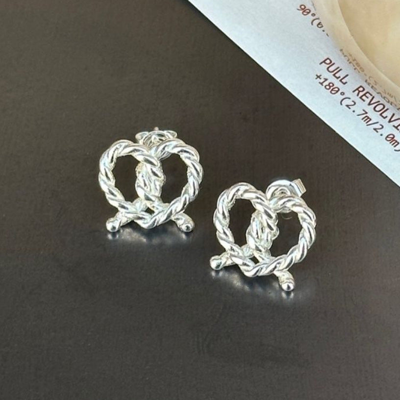 Women's Sterling Silver Twist Knotted Heart Stud Earrings - Dazpy