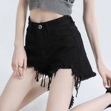 Schwarze Jeansshorts mit hoher Taille