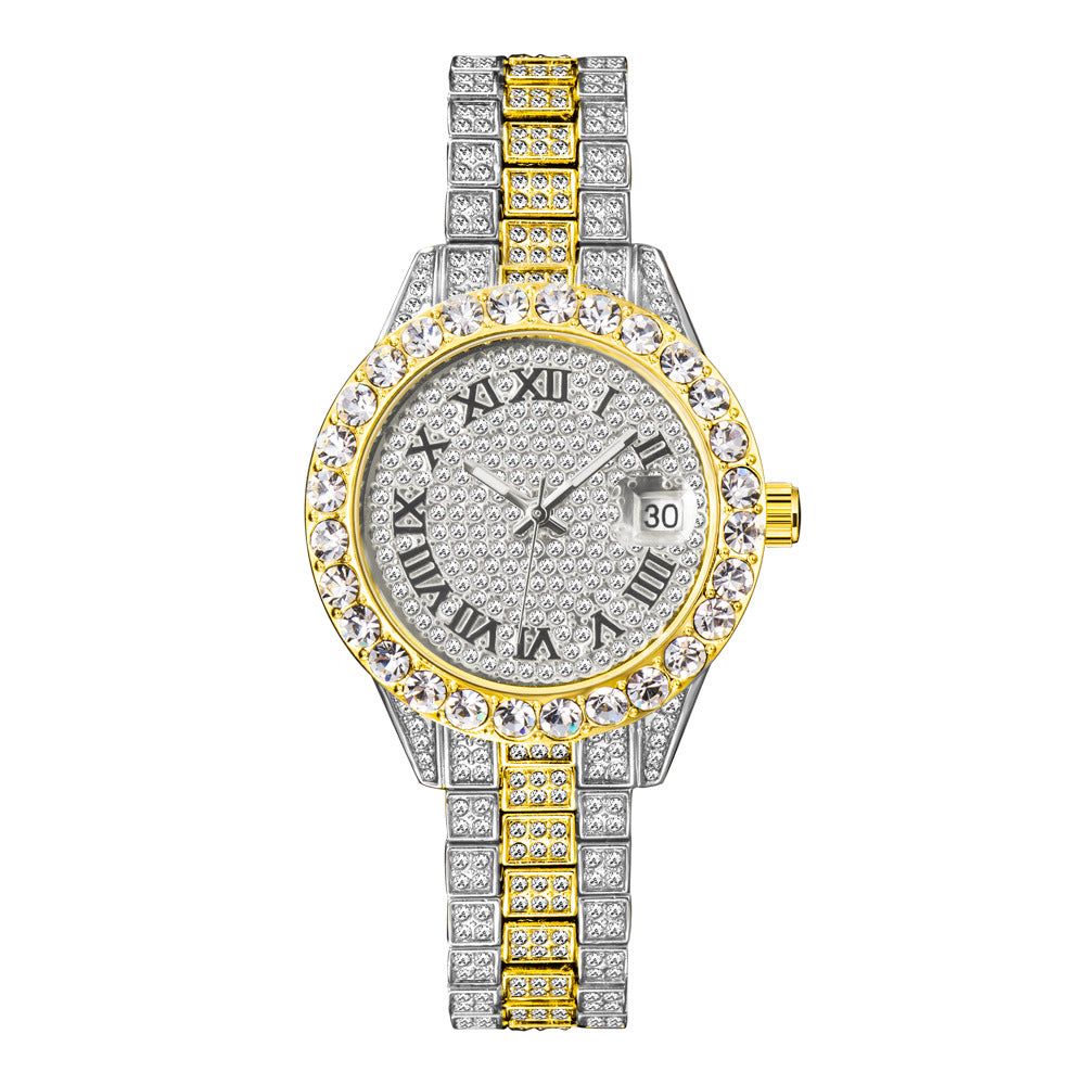 Diamond Inlaid Waterproof Calendar Full Bore Luminous Women's Quartz Watch - Dazpy