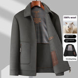 Casual Detachable White Duck Down Liner Lapel Pure Wool Jacket