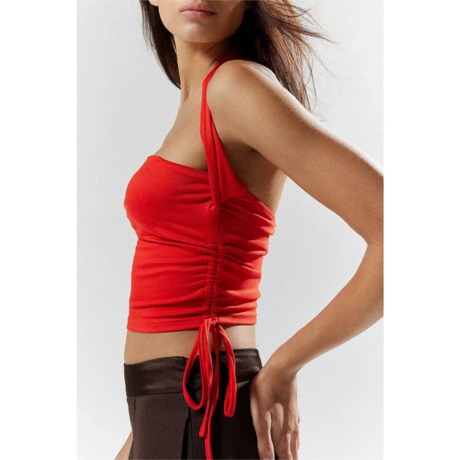 Top corto con cuello halter rojo sin mangas